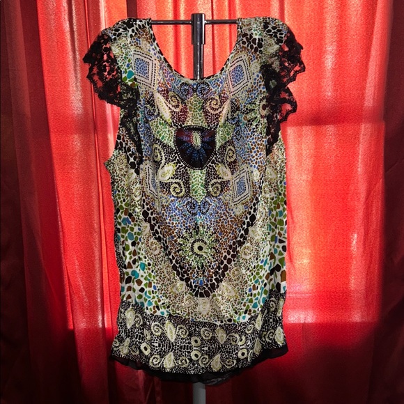 Desigual Colorful Patterned Blouse with Lace Sleeves - Picture 2 of 5